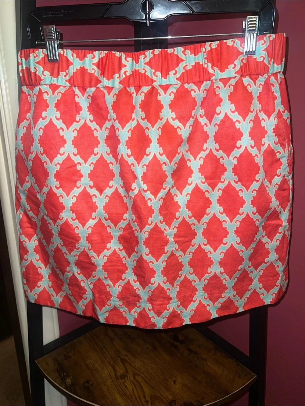kate spade Coral and White Geometric Button-Front Mini Skirt